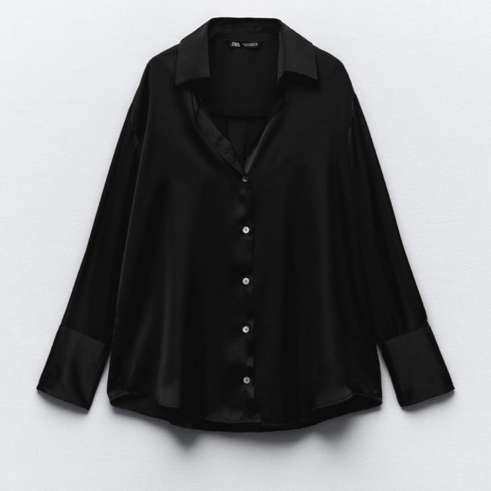 Elegant Black Women's Satin Button Up Blouse
